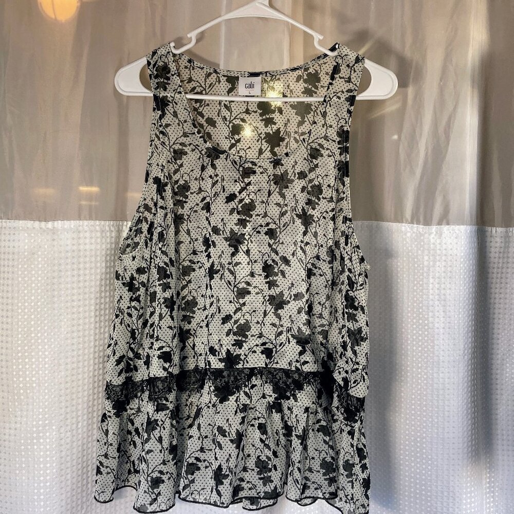 two piece set: sleeveless shirt and cami by Cabi, white and black, size M